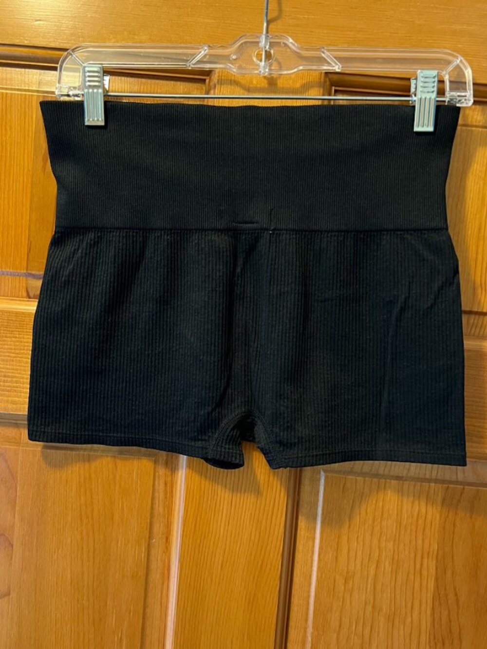 Women's Black High Rise Ribbed Shorts - Picture 2 of 5